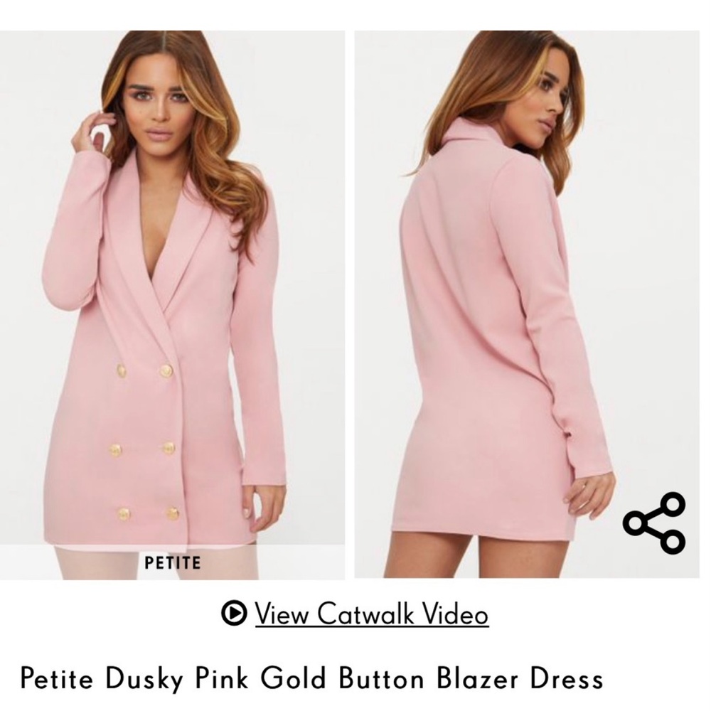 PLT Petite Dusky Pink Gold Button Blazer Dress